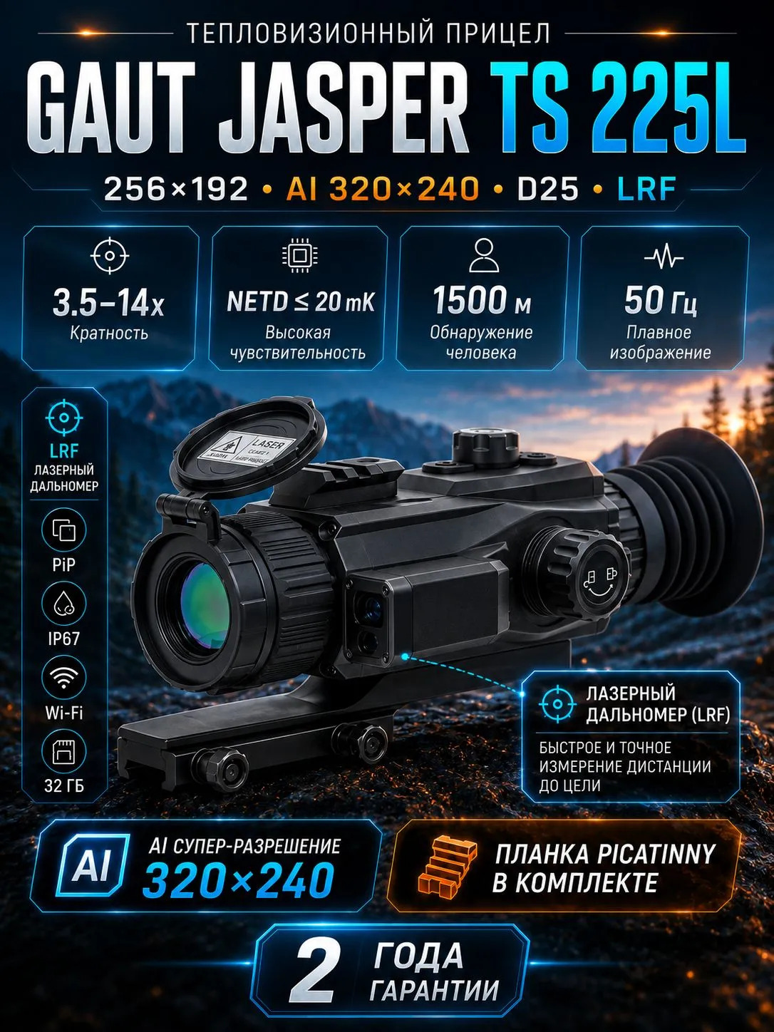 Gaut Jasper TS 225L — тепловизионный прицел с дальномером, матрицей 256x192 и AI 320x240