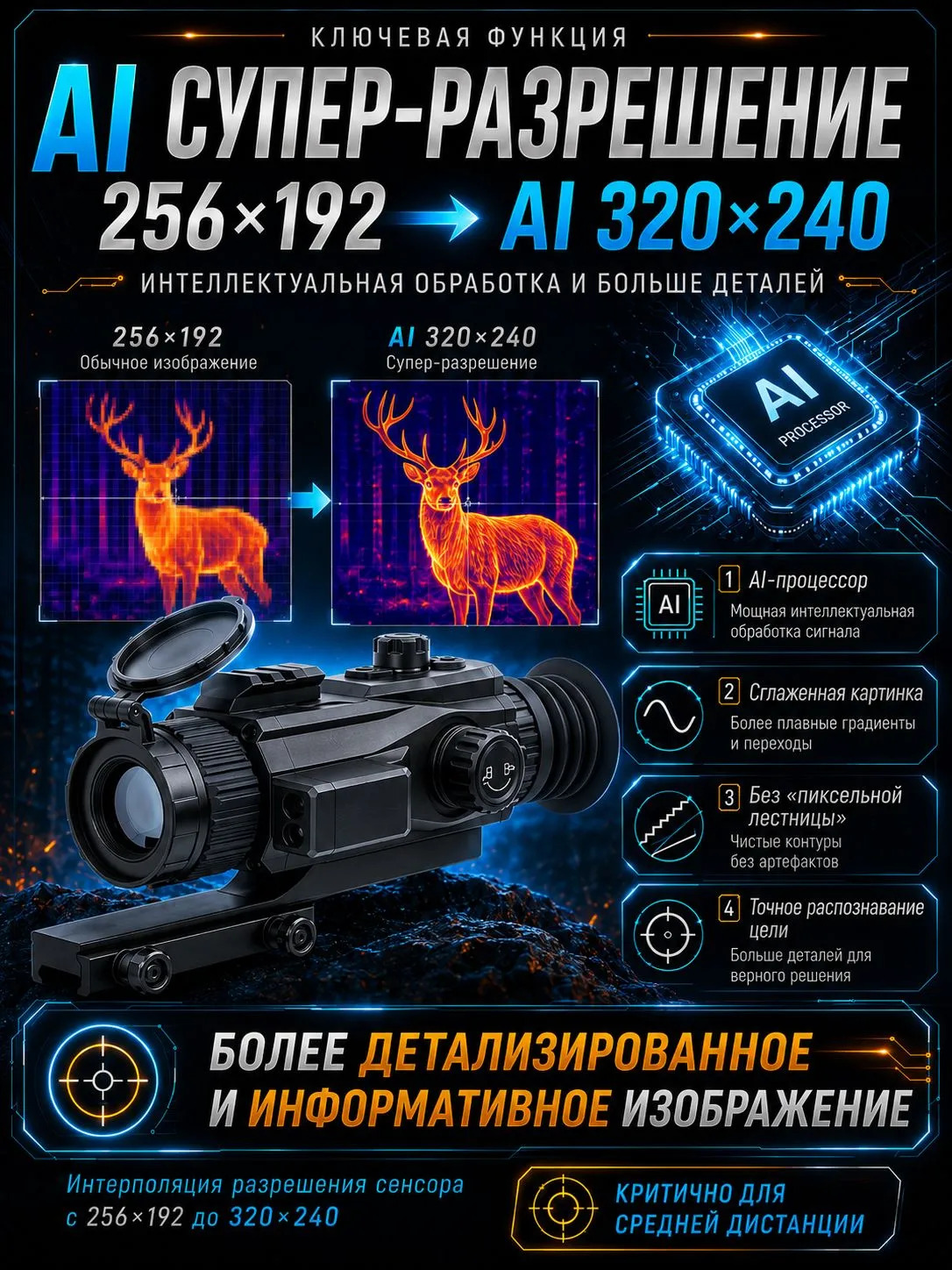 Gaut Jasper TS 225L — AI супер-разрешение 256x192 до 320x240